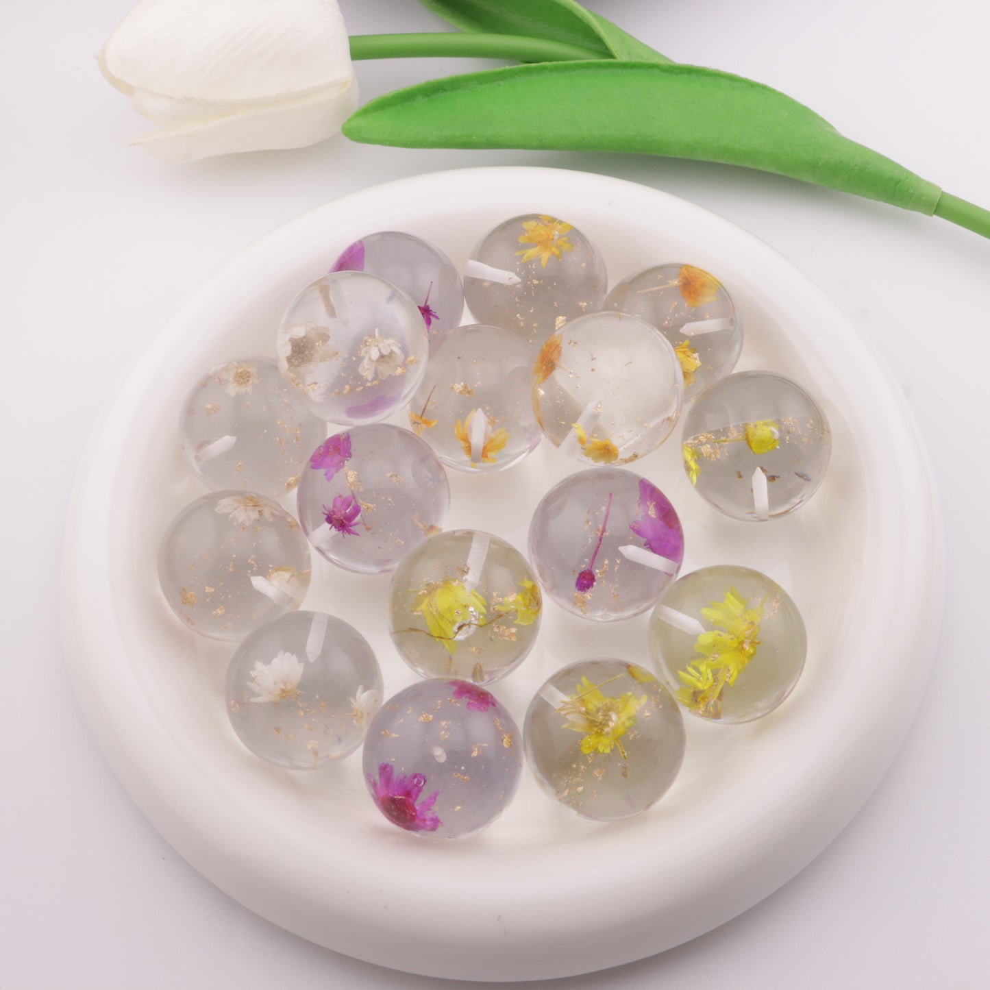FS4294- 25mm Gold Foil Dried Flower Half-Hole (Can Be Used As A Pendant)
