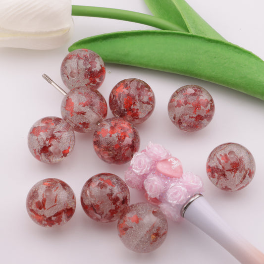 FS3586- 20mm Red Heart Beads, Red One - Arrow - Through - The - Heart Glitter Beads
