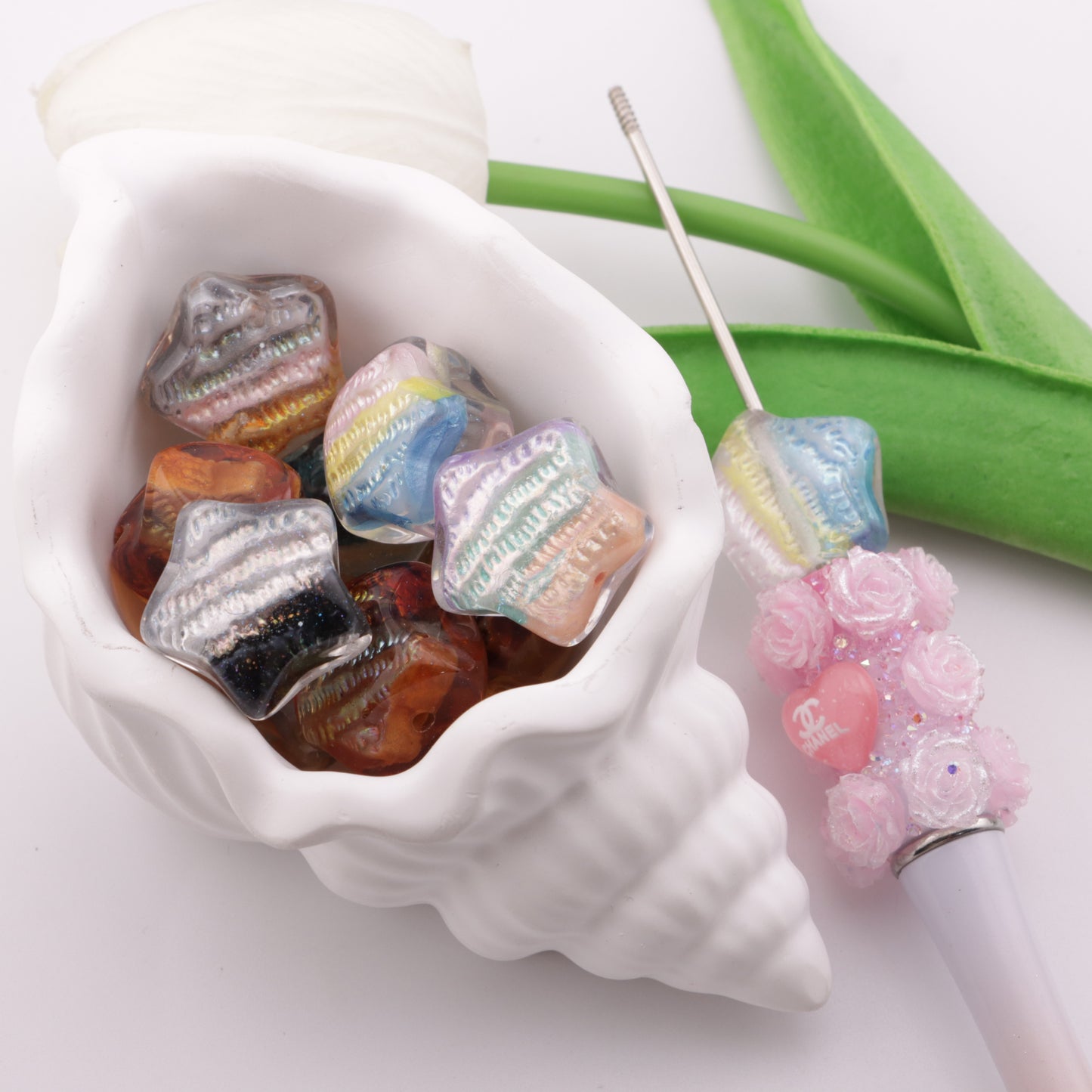 FS3108- 20mm Star-Shaped Hand-Painted Oil Painting Beads