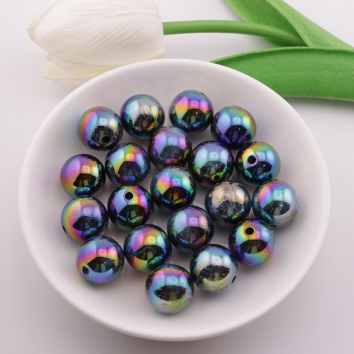 FS3876- 16mm Uv Black Glitter Resin Beads Black Thin Glitter Beads