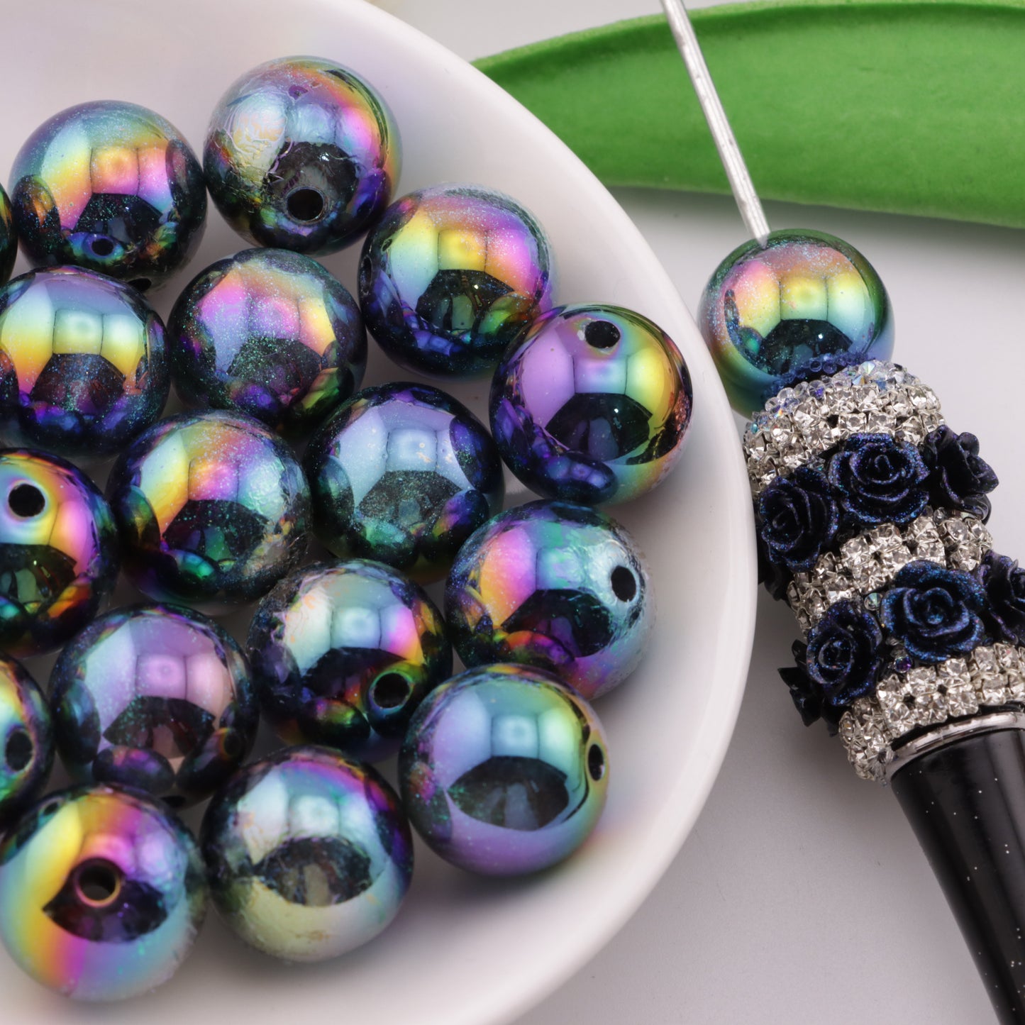 FS3876- 16mm Uv Black Glitter Resin Beads Black Thin Glitter Beads