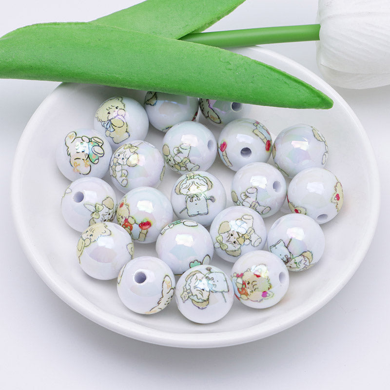 FS4259- Solid Color Mikoo Acrylic Printed Beads 16mm