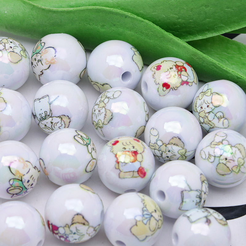 FS4259- Solid Color Mikoo Acrylic Printed Beads 16mm