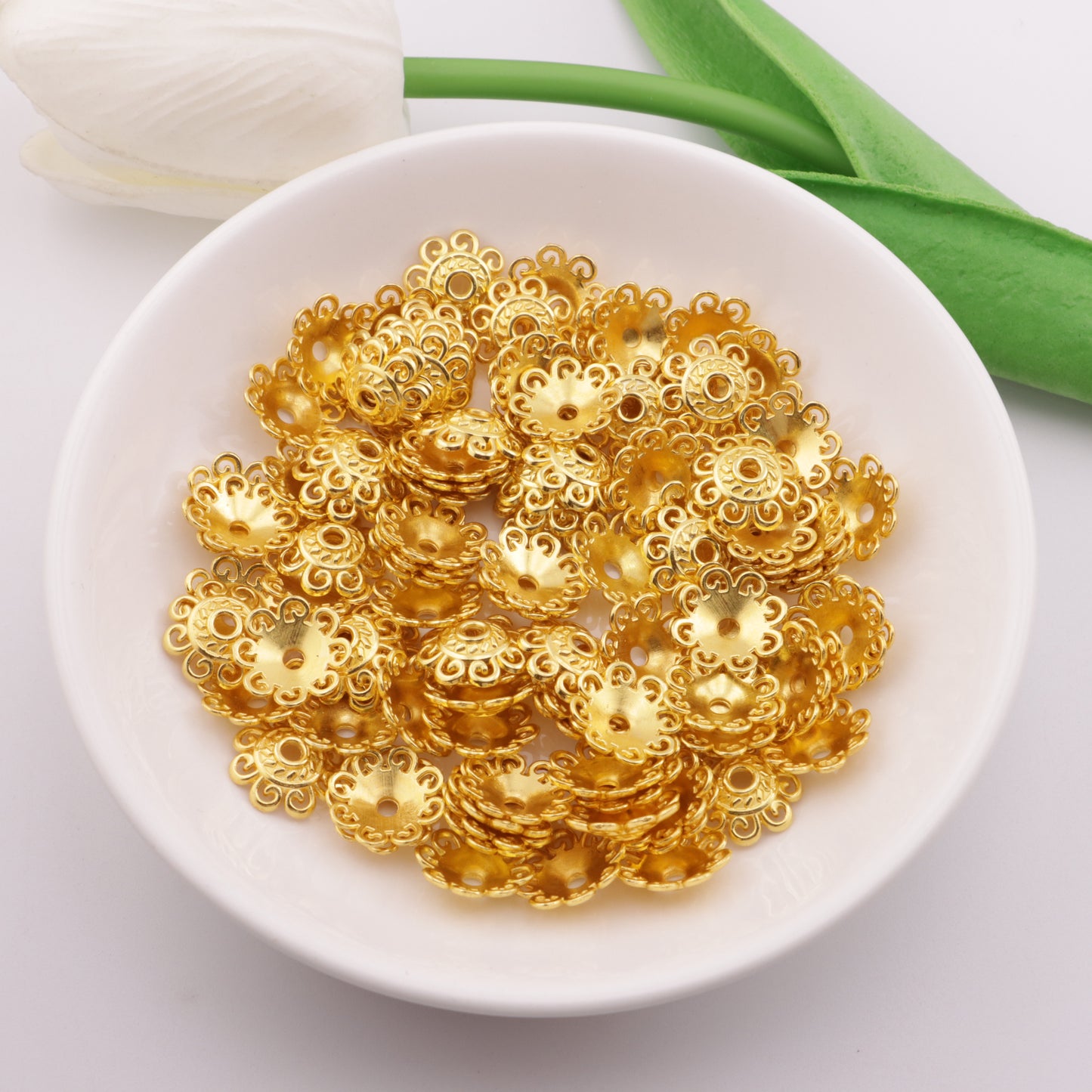FS3485- 10mm Golden Flower Holder Separator Beads (Pen Can Pass Through)