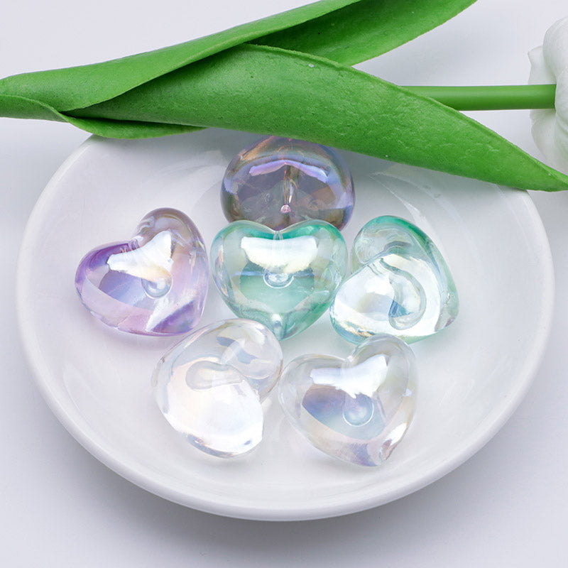 FS5131- UV Clear Color Heart Pendant Beads Translucent UV Half-Hole Heart Beads Beads Charms