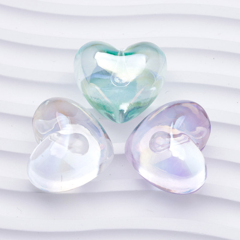 FS5131- UV Clear Color Heart Pendant Beads Translucent UV Half-Hole Heart Beads Beads Charms