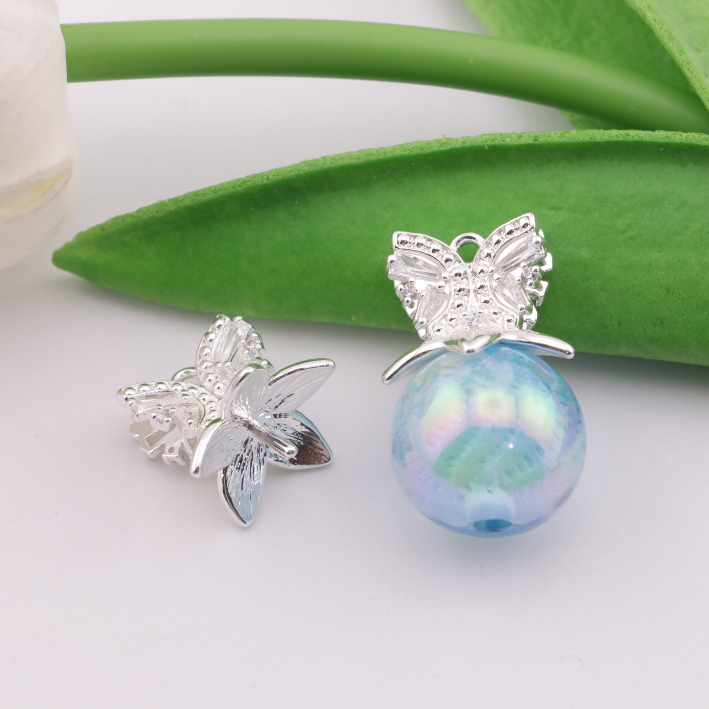 FS5289- Double Butterfly Pin Zircon Diamond Double-Sided Butterfly Pendant Pin - Compatible With Semi-Holed Beads Below 25mm