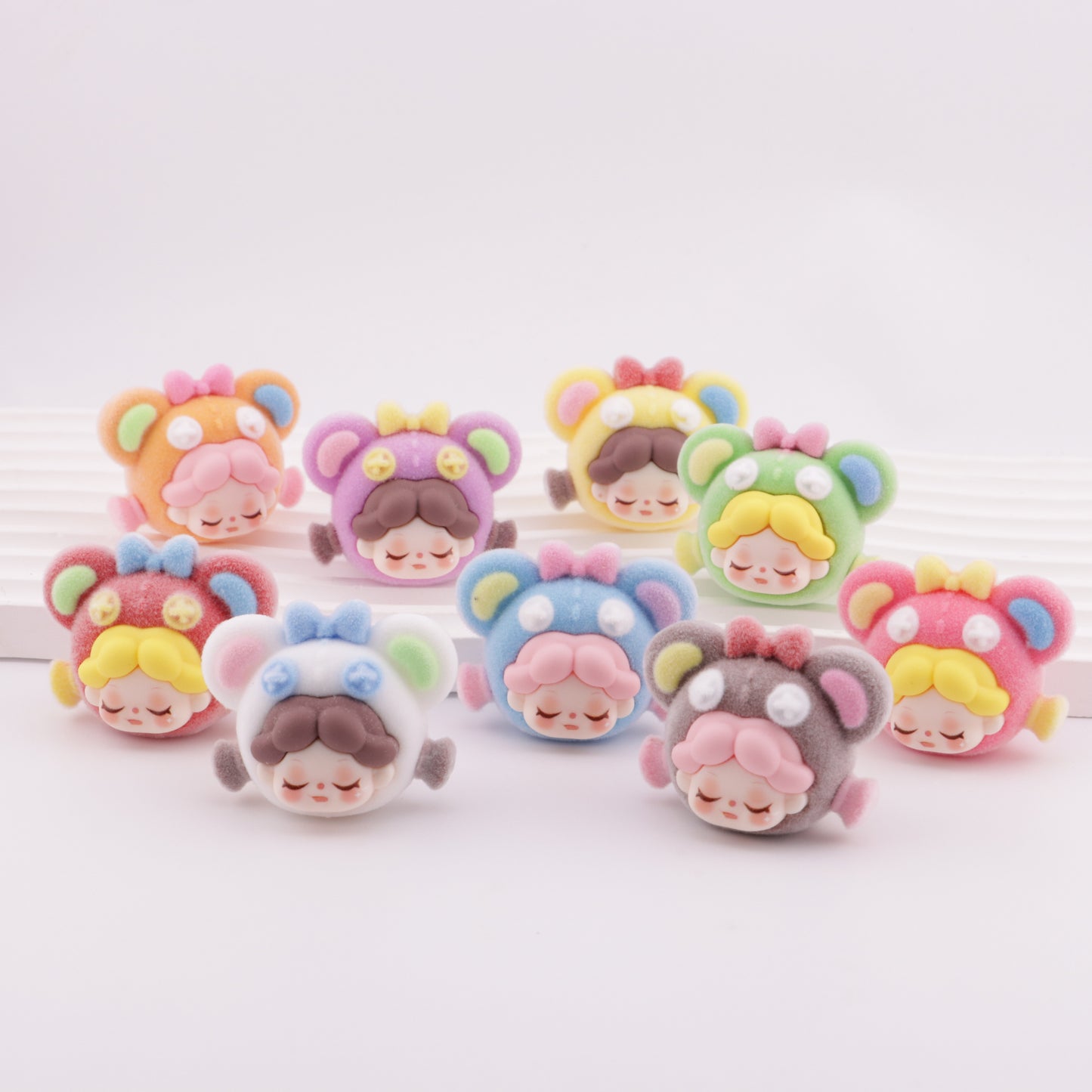 FS5581- 9PCS/Set Charms Wendy Colorful Teddy Bear Head Ornaments