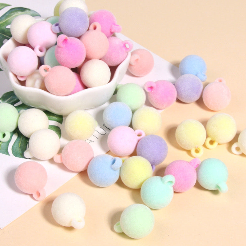 FS0348- 16Mm Round Flocked Beads Charms Acrylic Round Beads For Car Hanging