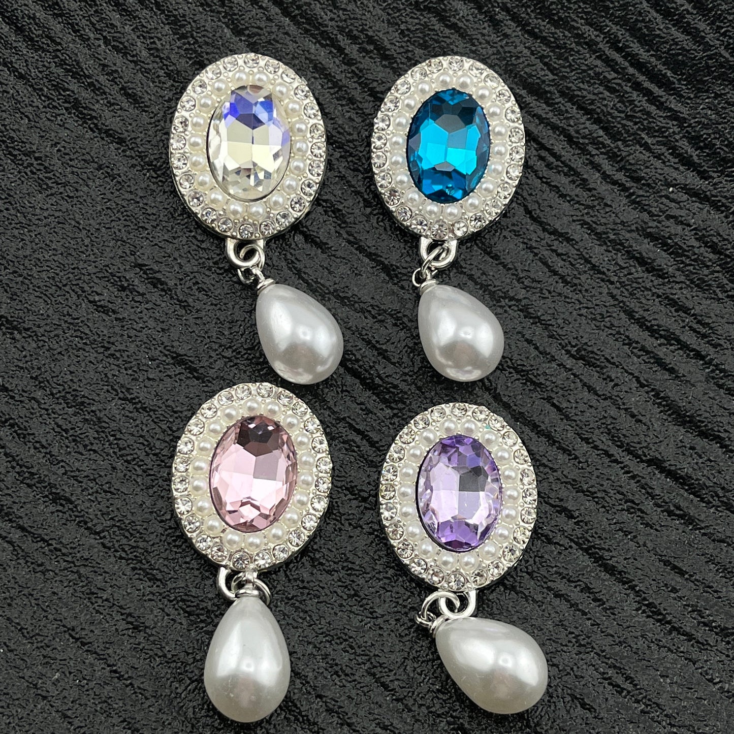 FS2286- Oval Diamonds Crystal Alloy Metal Charms for making fancy beads