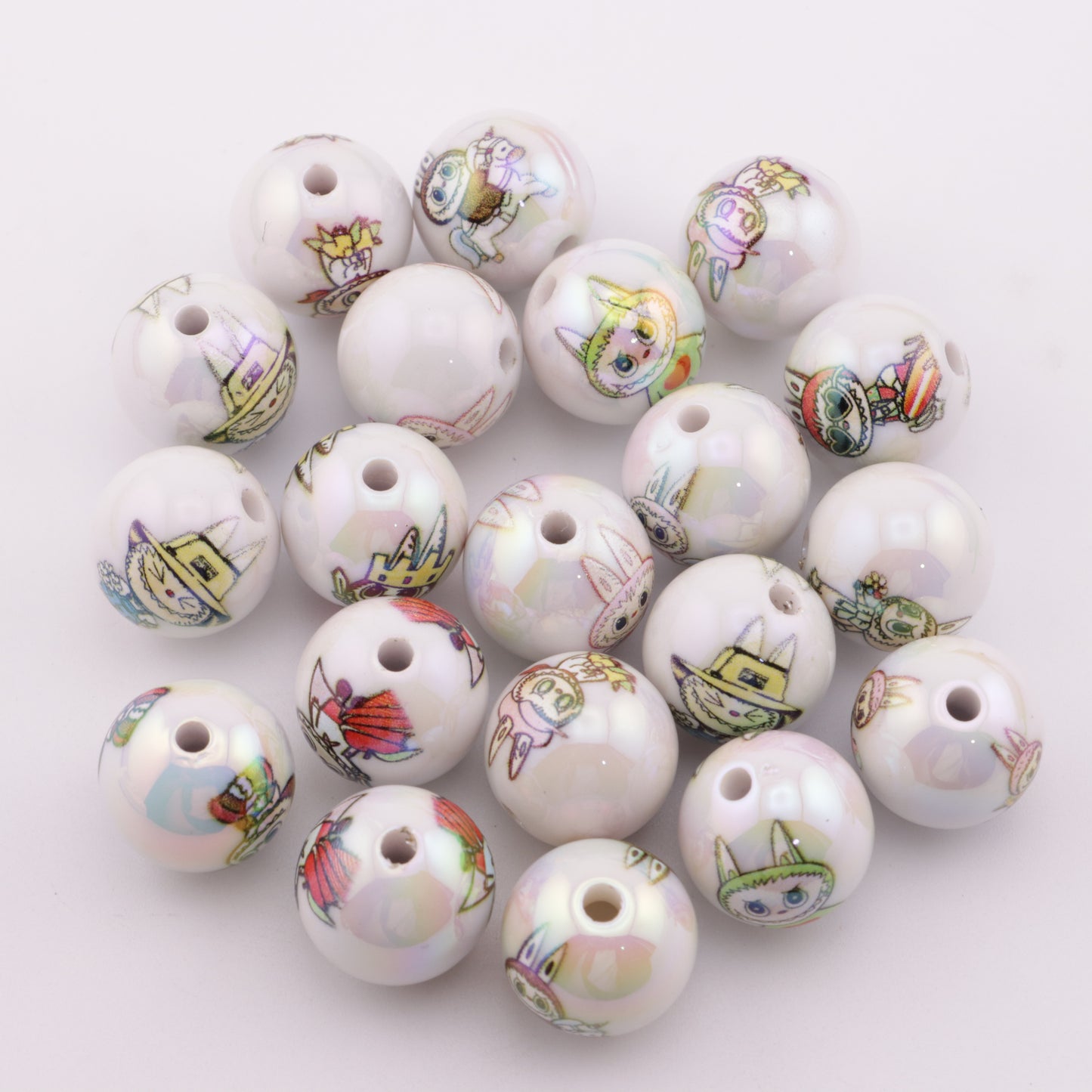 FS5805- 16mm Solid White Labubu Printed Acrylic Beads