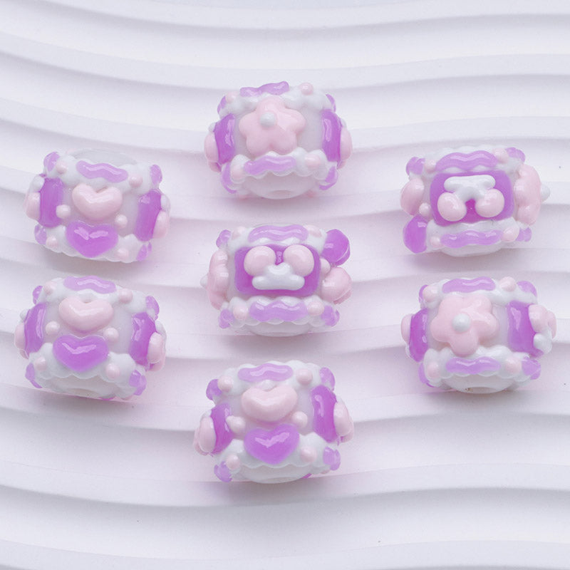 FS4390- 16Mm Purple Y Glow-In-The-Dark Hand-Painted Beads