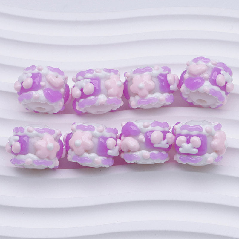 FS4390- 16Mm Purple Y Glow-In-The-Dark Hand-Painted Beads