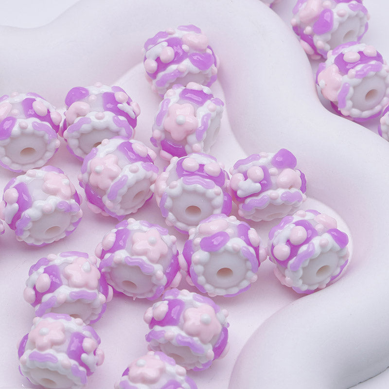 FS4390- 16Mm Purple Y Glow-In-The-Dark Hand-Painted Beads