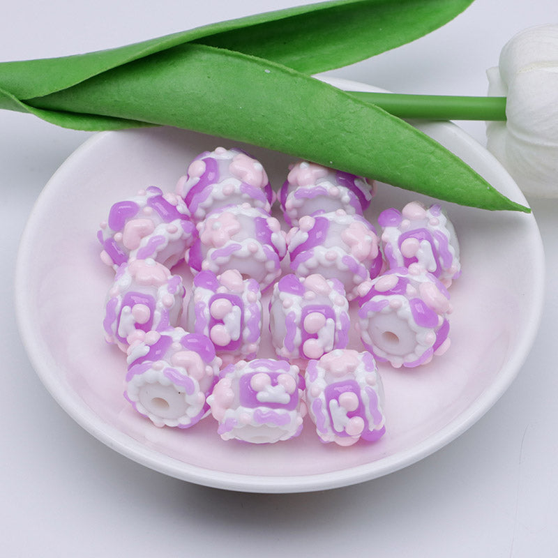FS4390- 16Mm Purple Y Glow-In-The-Dark Hand-Painted Beads