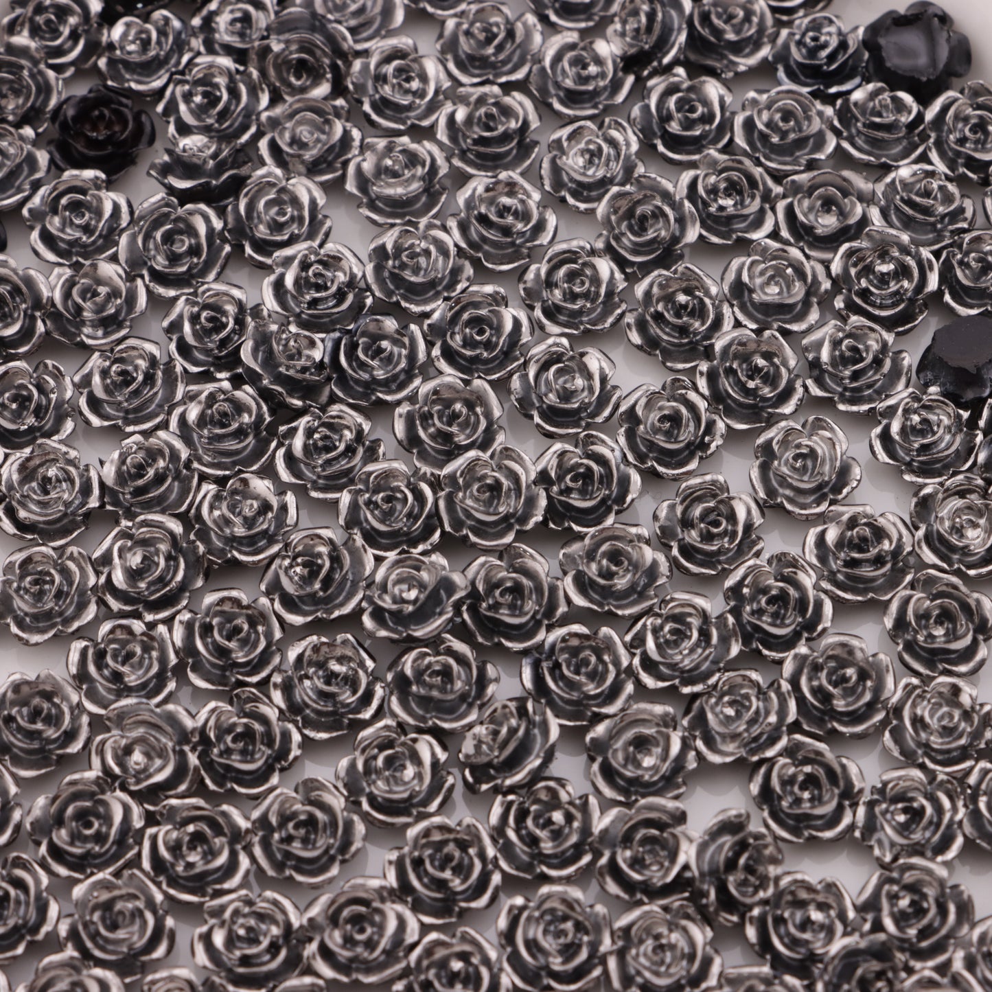 FS3660- 8mm Silver Black Rose Flower Charms Silver Black Rose Flower