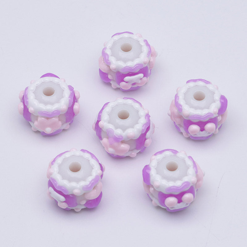 FS4390- 16Mm Purple Y Glow-In-The-Dark Hand-Painted Beads