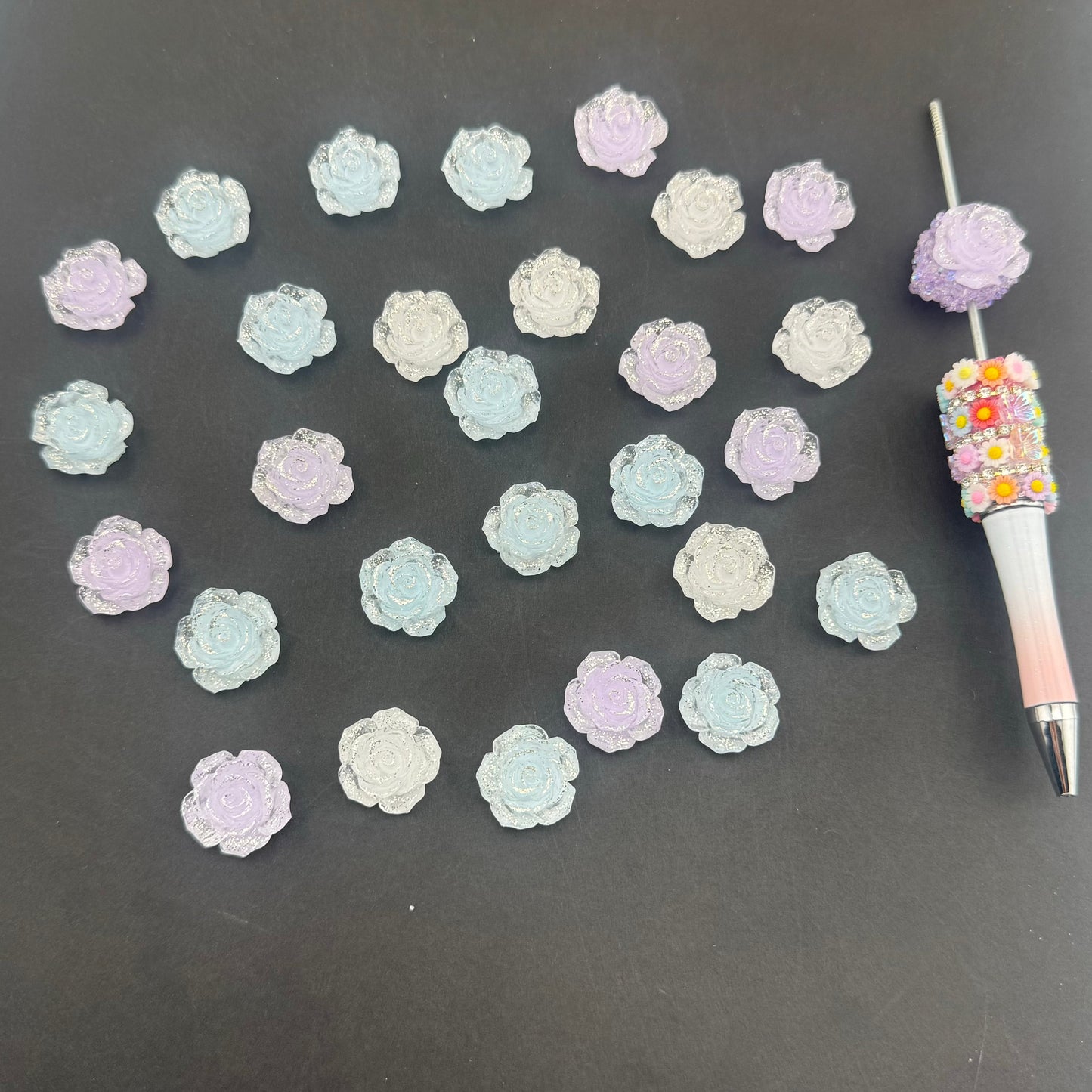 FS0059-18MM Mixed Color Fine Glitter Camellia Flower Resin Accessories For Making Fancy Beads