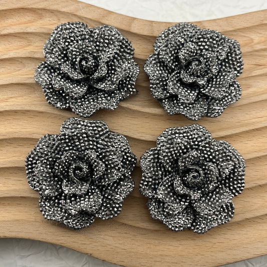 FS1511-45MM Gun Black Resin Rose Flower For Making Fancy Beads