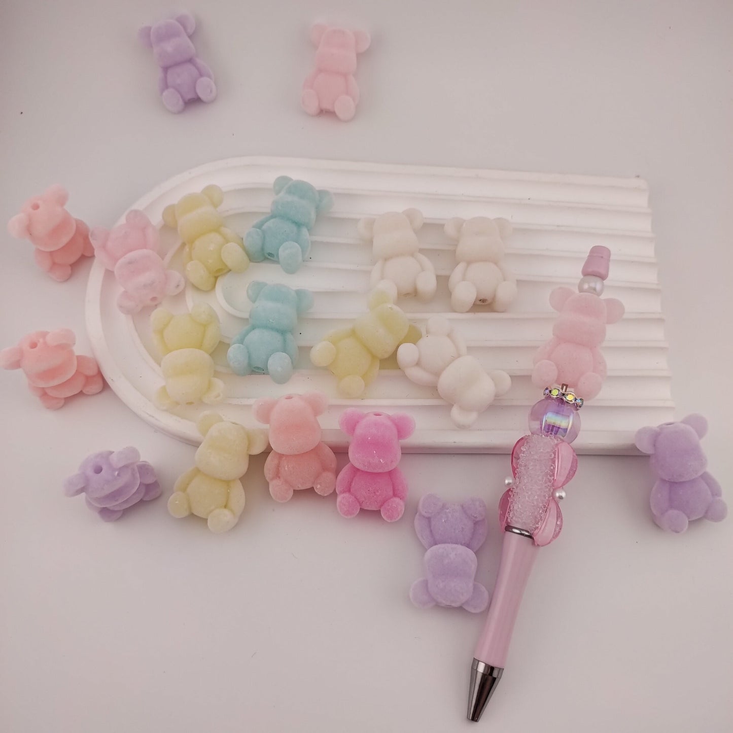 FS0557- 23MM Mixed Color Flocked Bear ShapeBeads Fit For Beadable Pens