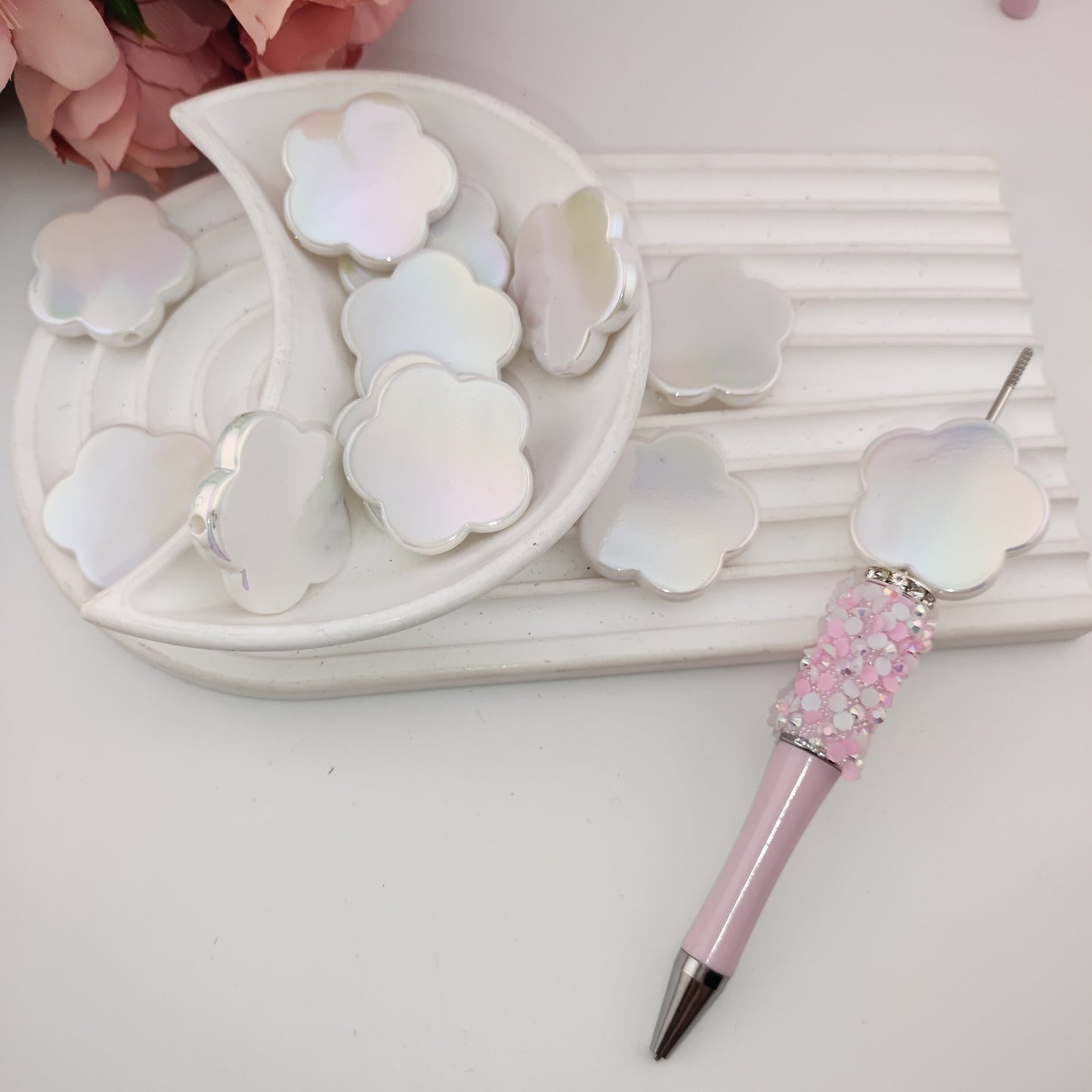 FS0842-32MM Solid Color Flower Based Beads Fit For Beadable Pens