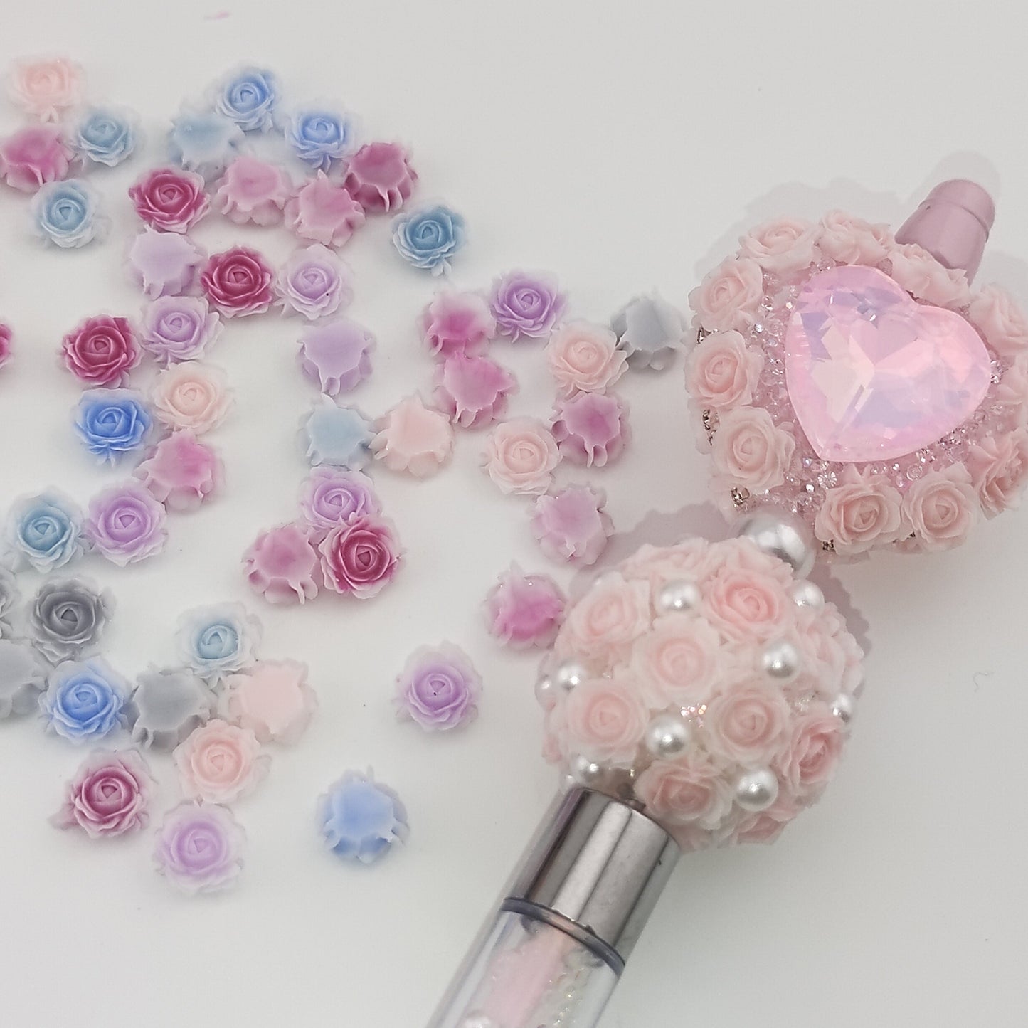 FS1060- 8MM Mixed Color Glowing Rose Resin Flower Nail Charms For Making Fancy Bead