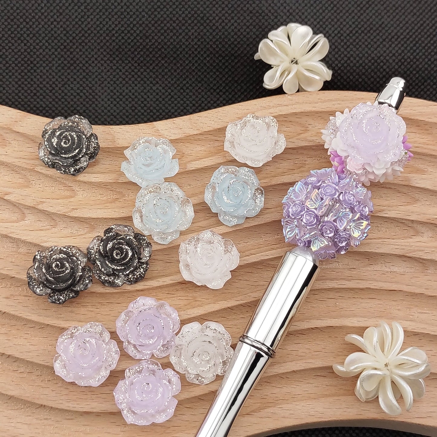 FS0059-18MM Mixed Color Fine Glitter Camellia Flower Resin Accessories For Making Fancy Beads