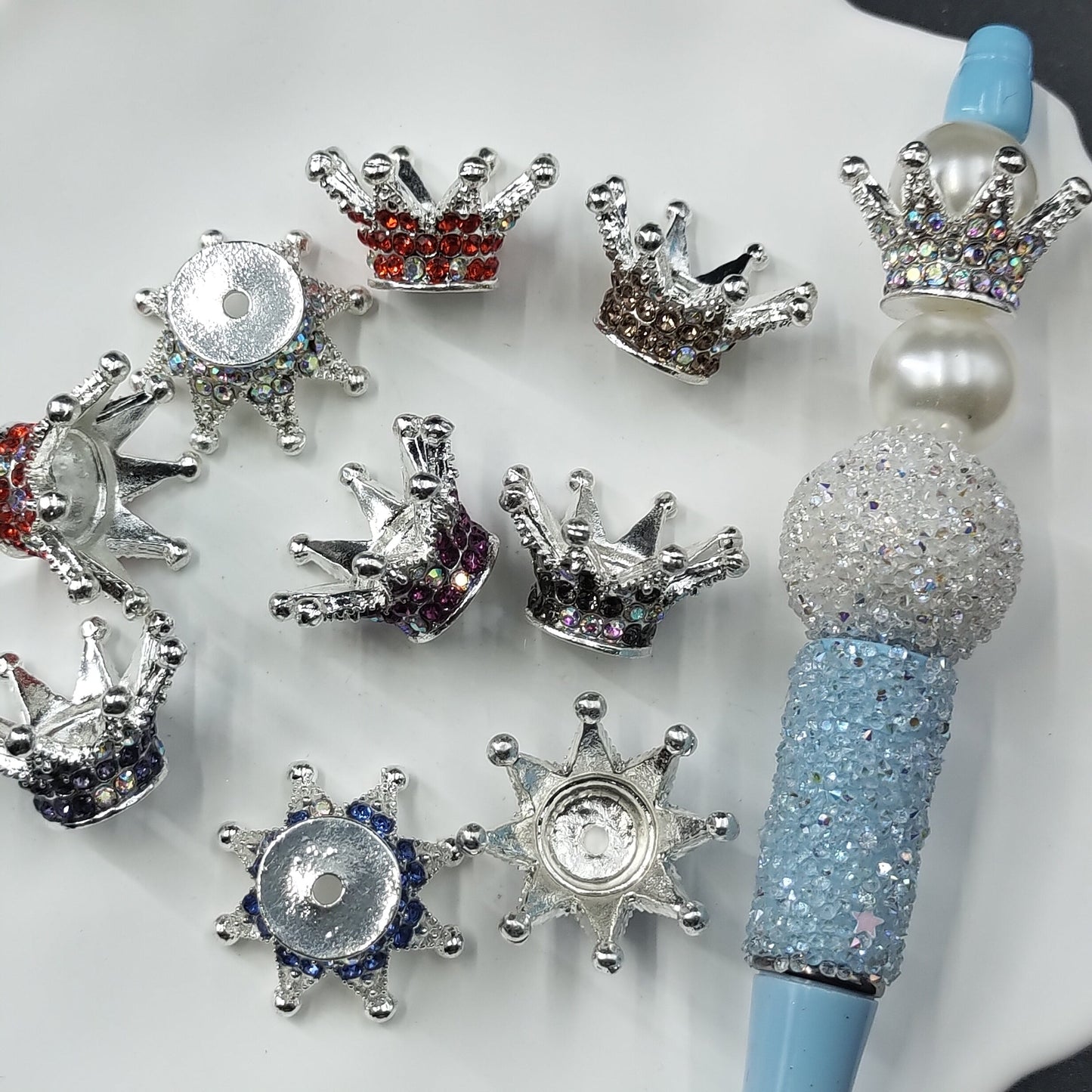 FS1563-Mixed Colors Bling Bling Sparkling Crown Spacers Fit For Beadable Pens