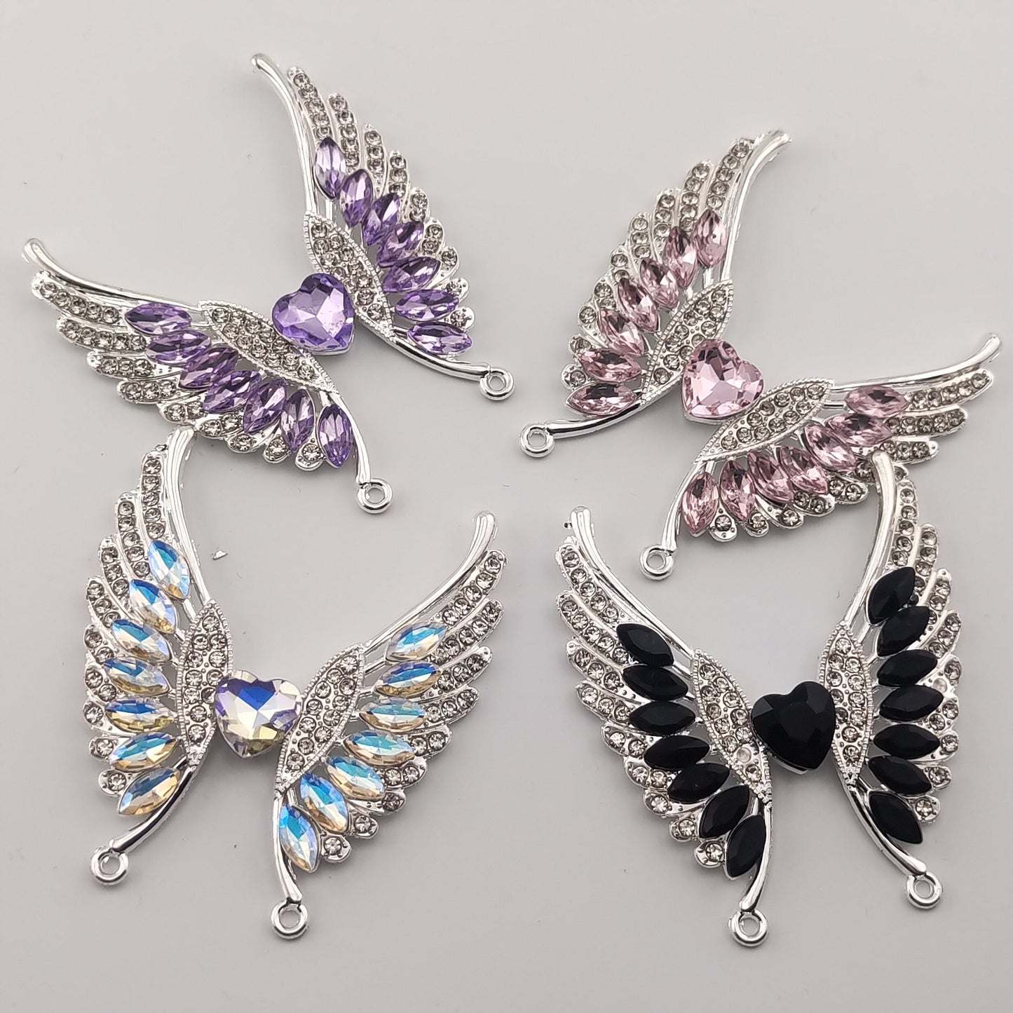 FS0316- 54.5MM Heart Wings Diamonds Charms Accessories For Making Fancy Beads