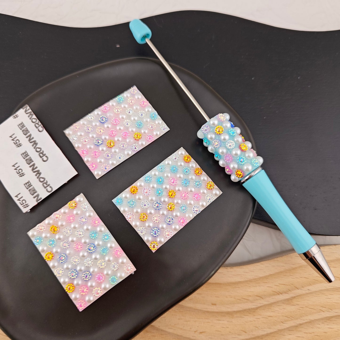 FS2909- Pearl + Colorful Diamonds Pen Wraps Tapes