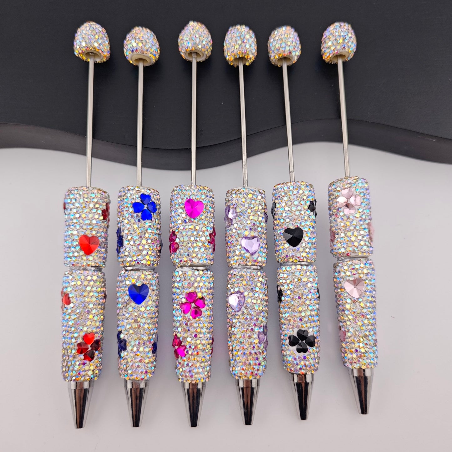 FS2938- 1 Piece Love Heart and Heart Clover Crystal Diamonds Fancy Pens