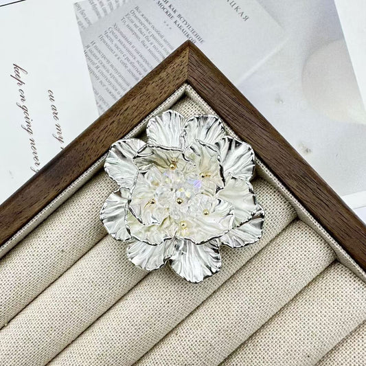 FS3779- 47mm Two-Layer UV Silver Crystal Flower Charms Two-Layer Crystal Flowers