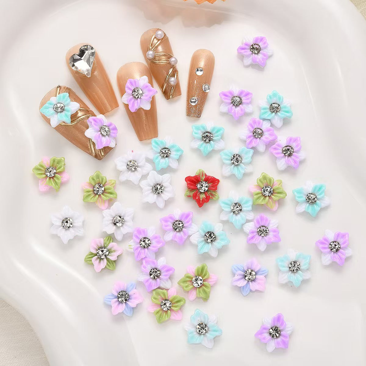 FS5525- 9Mm Two-Layer Three-Petal Diamond Drill Flower Nail Stickers