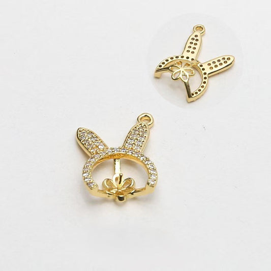 FS4042- 15×19Mm Rabbit Plated With Real Gold Color - Retaining Drop Needles (For Half - Hole Beads)