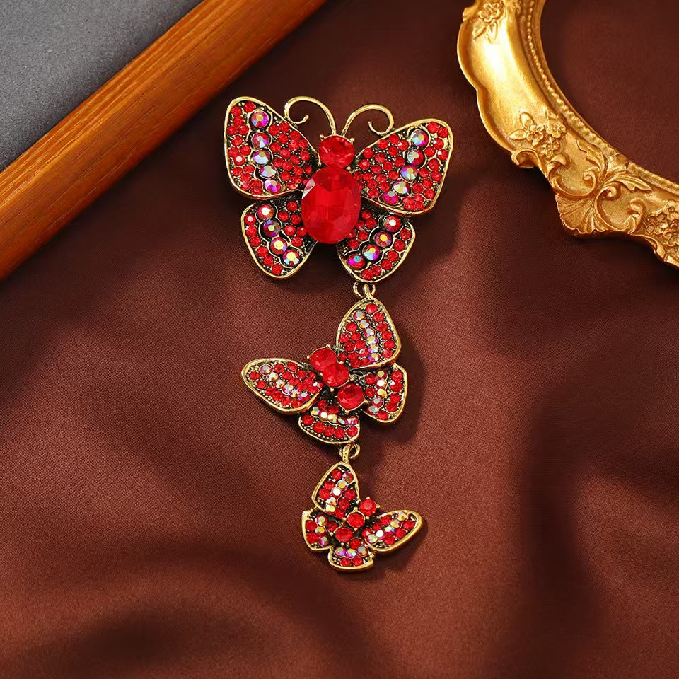 FS5243-114mm Three Butterflies Inlaid With Diamonds In Alloy