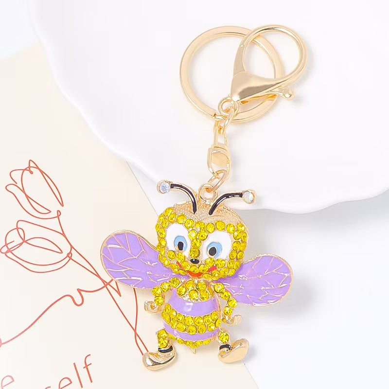 FS5330-57*57.5mm Metal Diamond-Embedded Cute Bee Keychain
