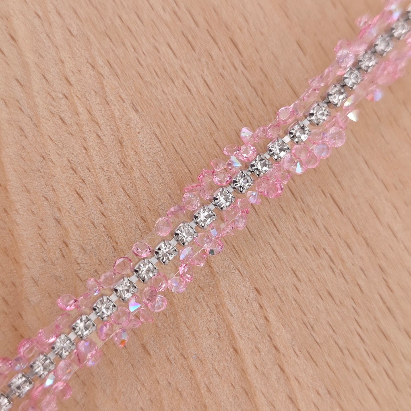 FS2994- 9mm Width Sugar Diamonds Wraps tapes With Silver Chain In Middle Diamonds Tapes for Making Fancy Beads