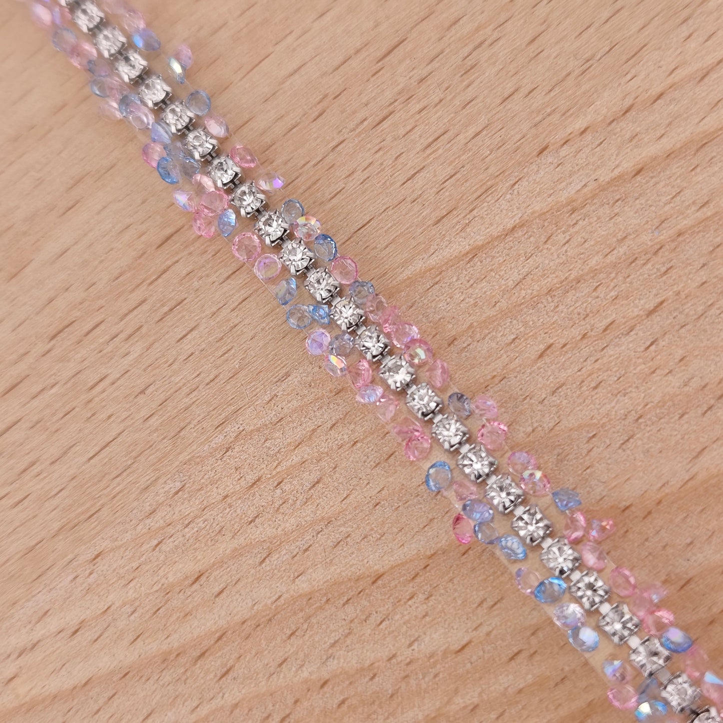 FS2994- 9mm Width Sugar Diamonds Wraps tapes With Silver Chain In Middle Diamonds Tapes for Making Fancy Beads