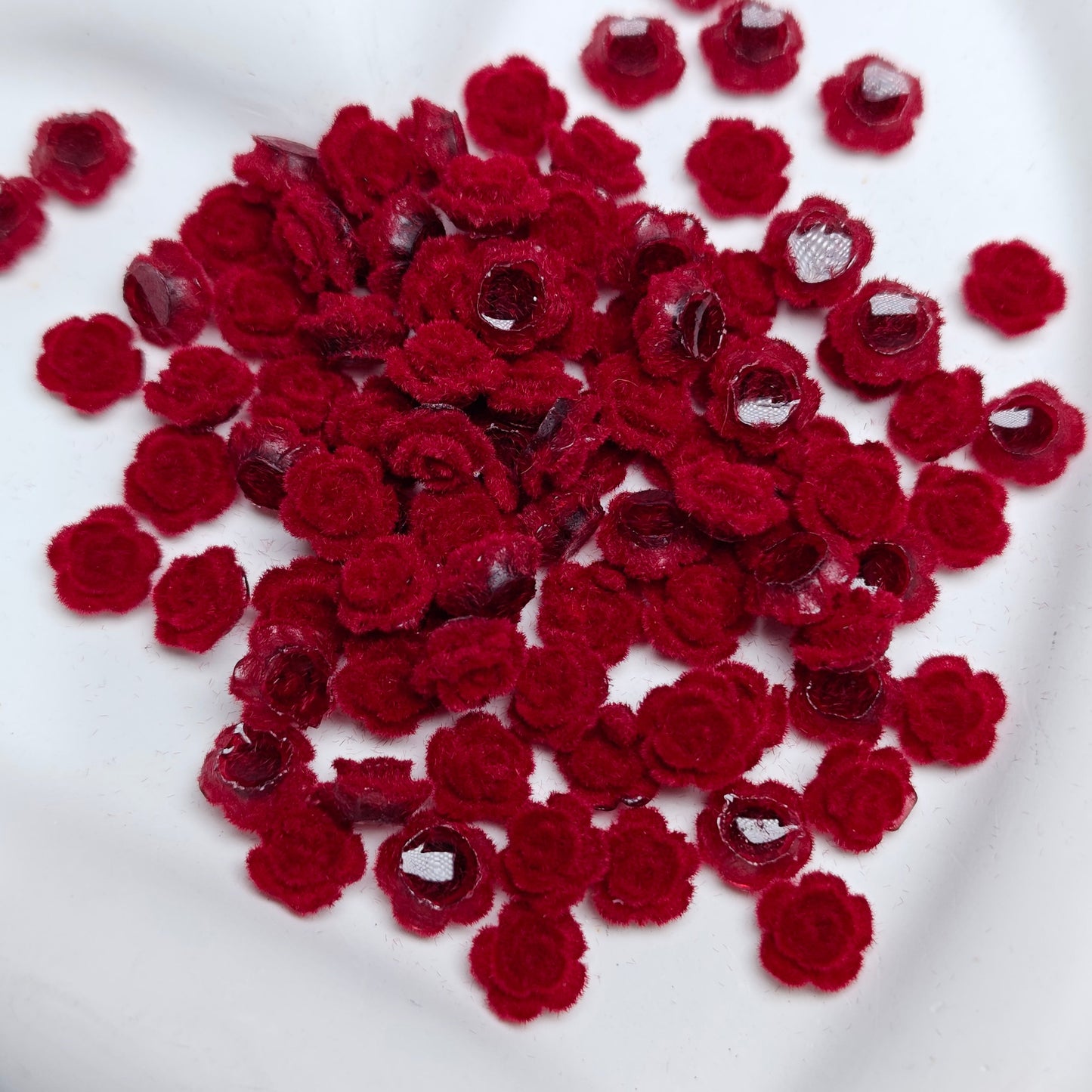FS1506-8MM Flocked Red Resin Rose Nail Charms For Making Fancy Pen Or Fancy Bead