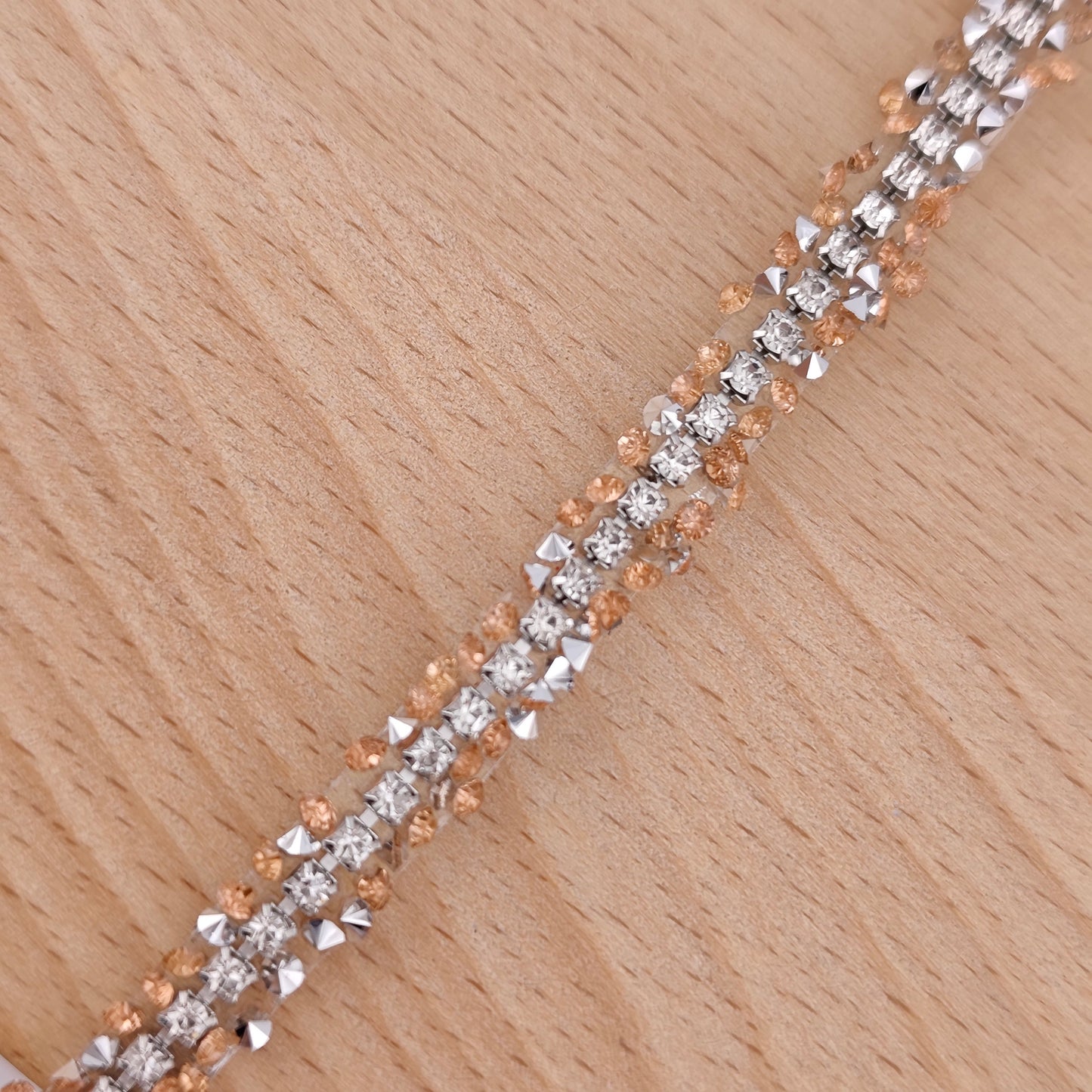 FS2994- 9mm Width Sugar Diamonds Wraps tapes With Silver Chain In Middle Diamonds Tapes for Making Fancy Beads