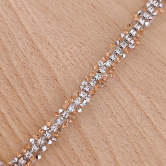 FS2994- 9mm Width Sugar Diamonds Wraps tapes With Silver Chain In Middle Diamonds Tapes for Making Fancy Beads