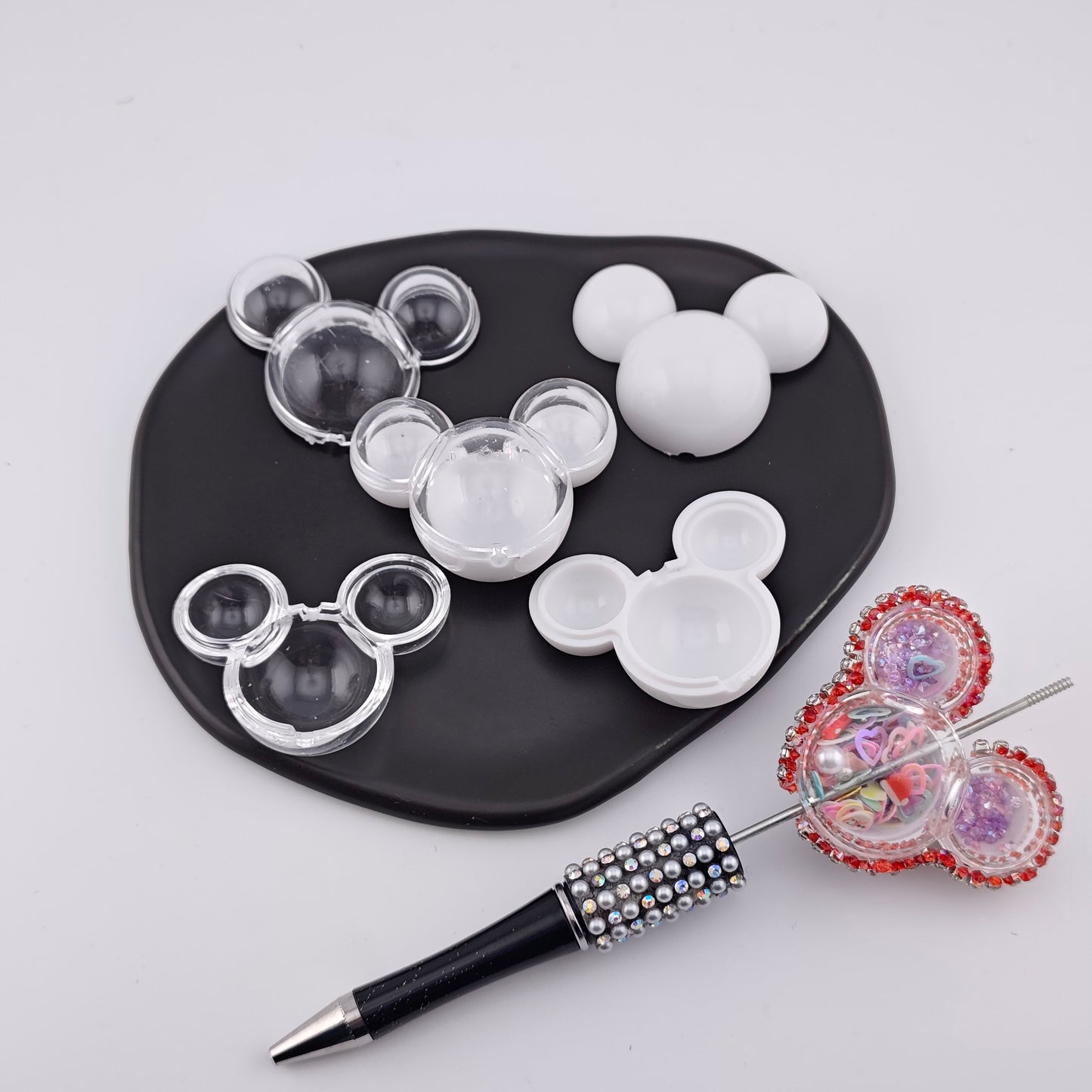 FS3074- 10 Pieces Clear+White Set MK Mouse Head Shakes Beads (5PCS White + 5PCS Clear)