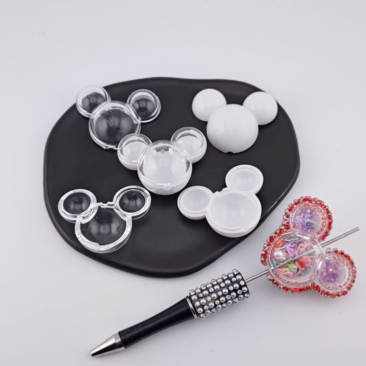 FS3074- 10 Pieces Clear+White Set MK Mouse Head Shakes Beads (5PCS White + 5PCS Clear)