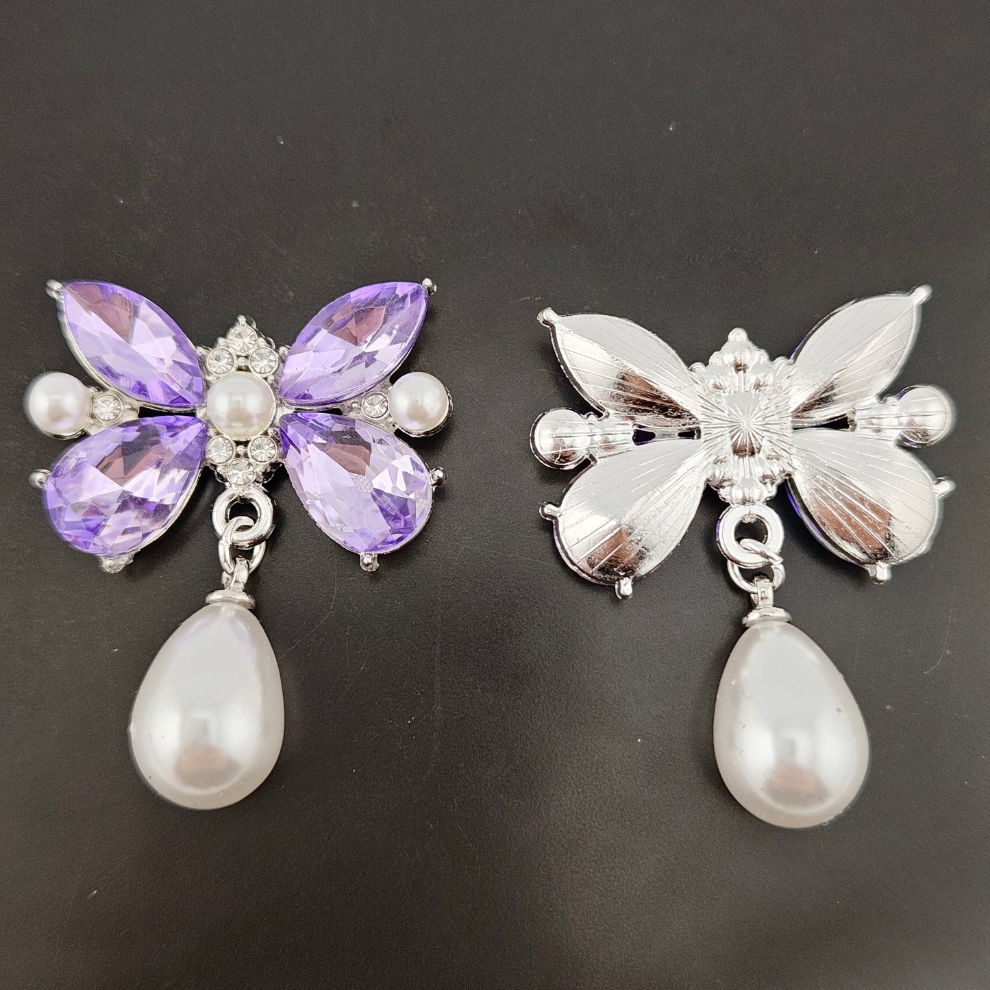 FS3073- 8 Pieces Crystal Butterfly With Pearl Charms