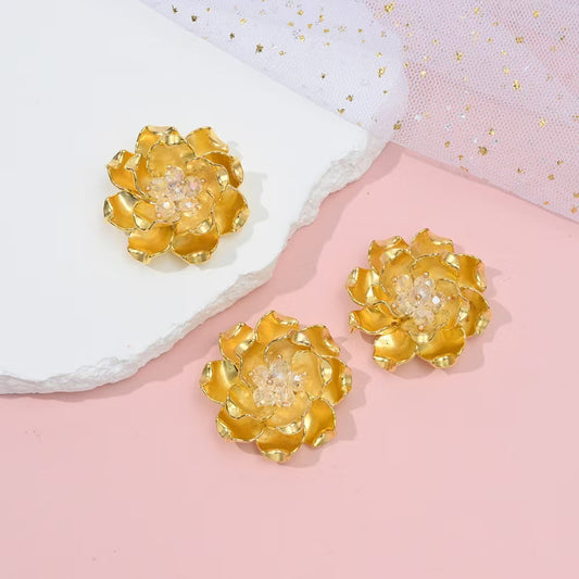 FS3923- 42mm Uv Flower Charms Electroplated Small Round - Leaf Crystal Flowers