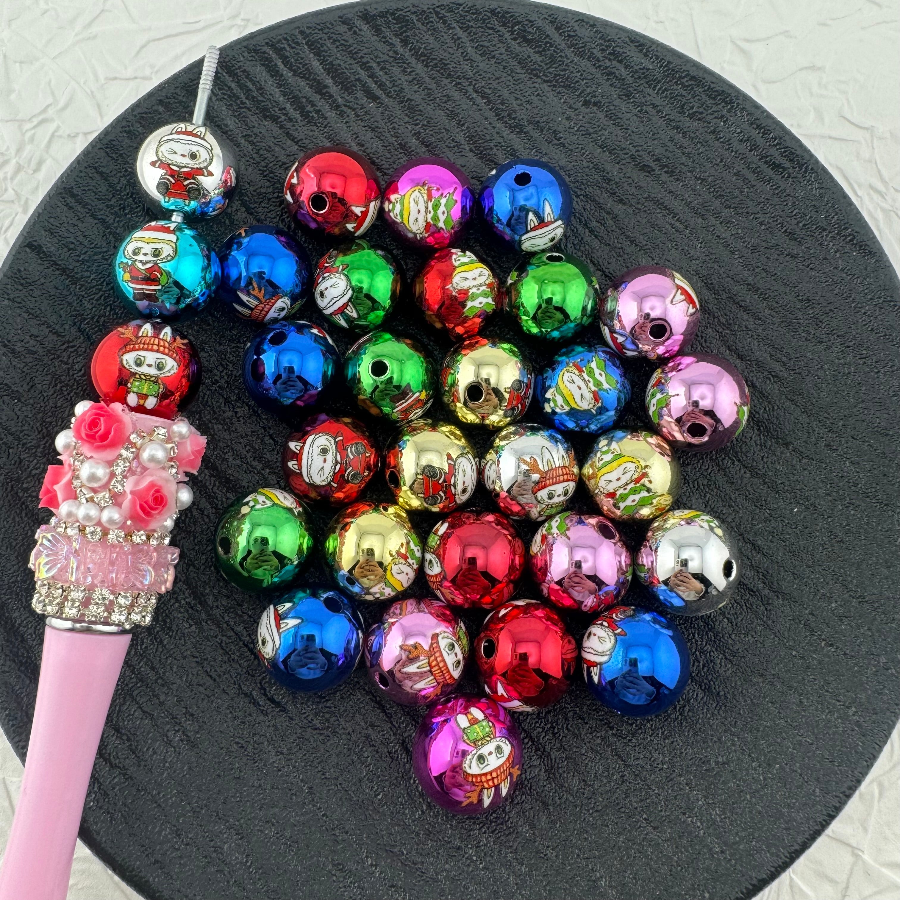 FS2259- 16 MM Labubu Random Mixed Color Metallic UV Shiny Acrylic Beads Fit For Beadable Pens