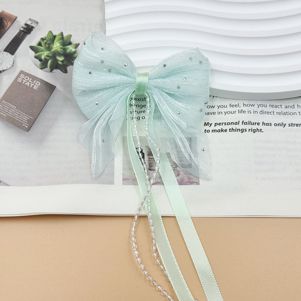[KM6877]- about 80mm*90mm Fabric Bows Charms With Pearl Chain