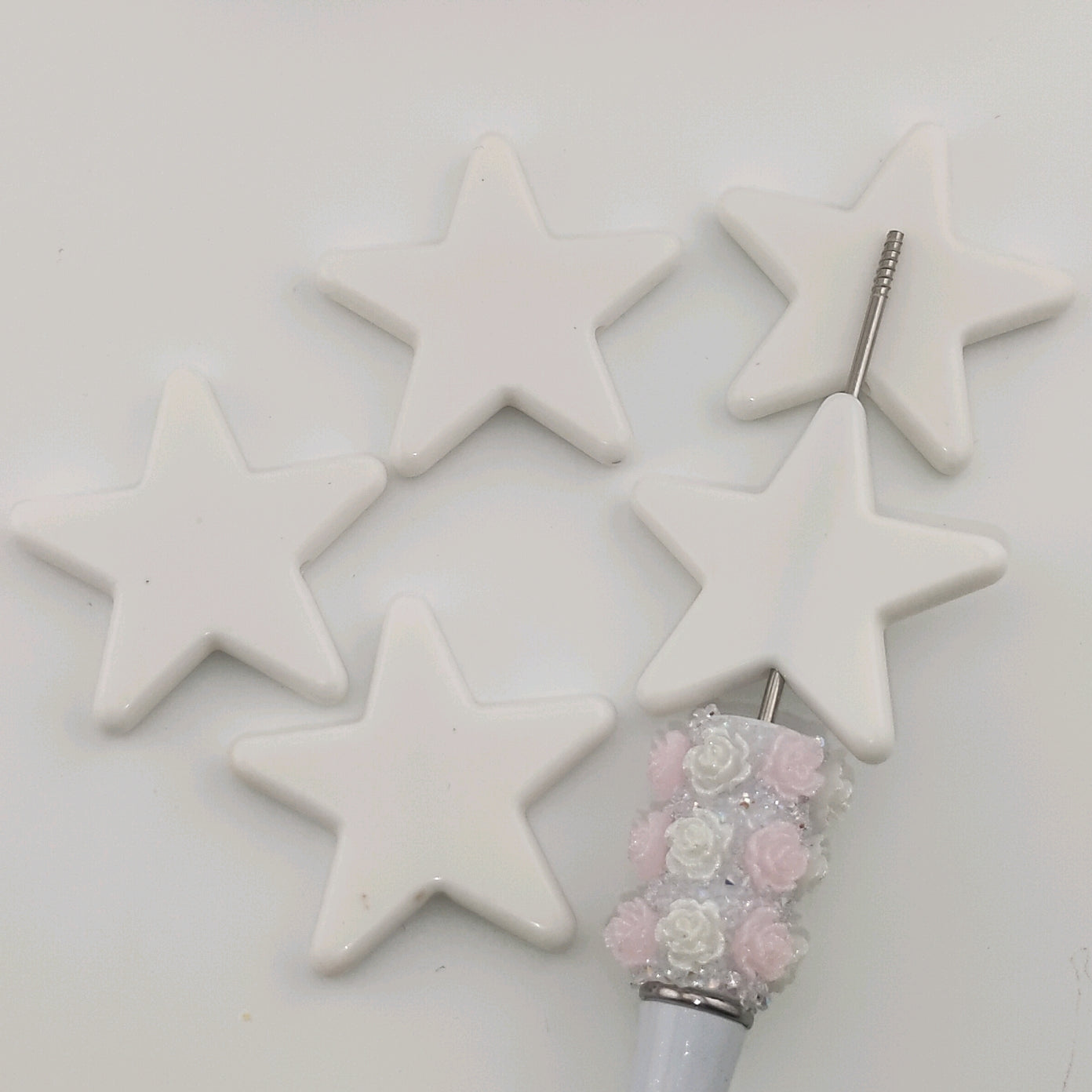 BB0057- Solid White Star Based Beads Fit For Beadable Pens