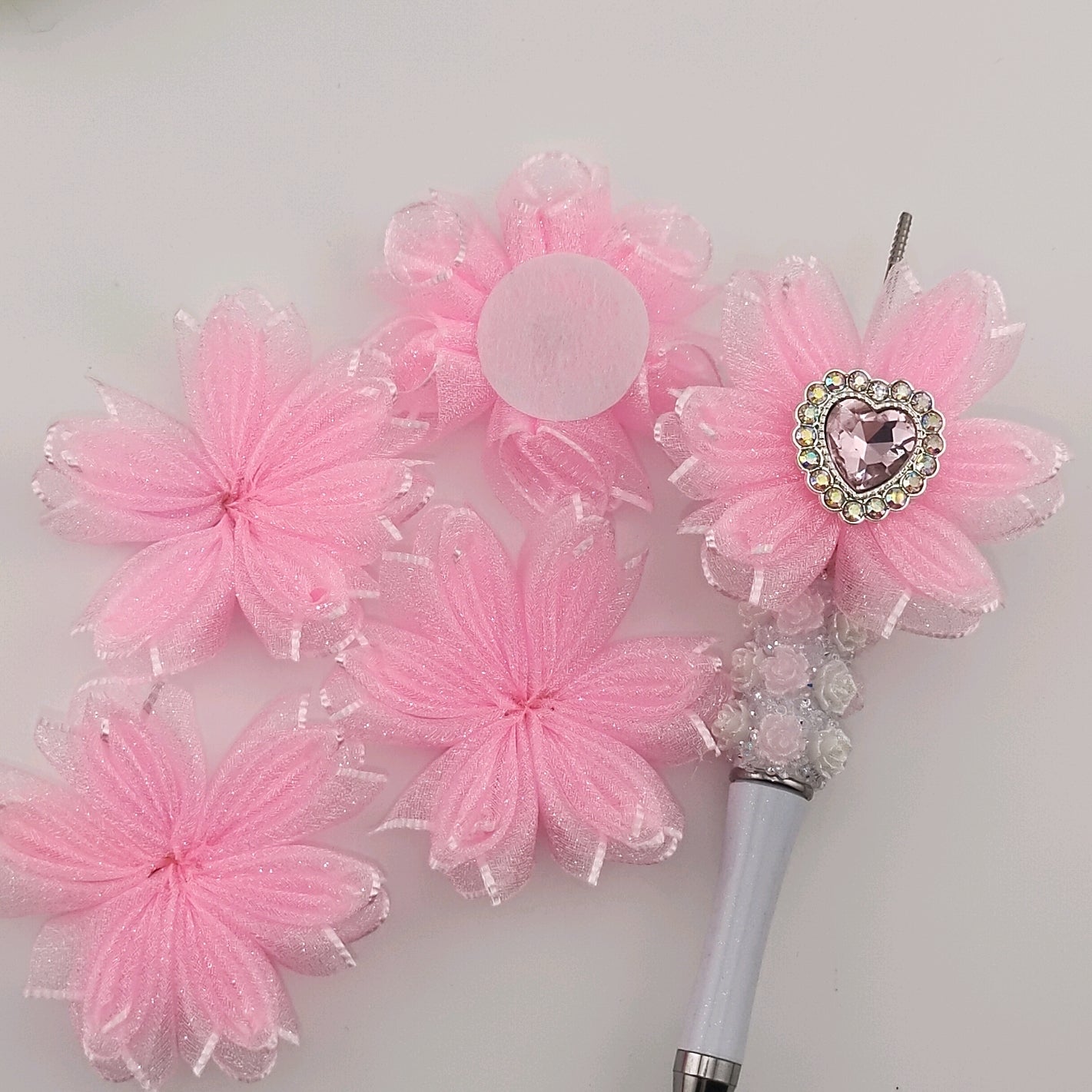 60MM pink mesh flower accessories