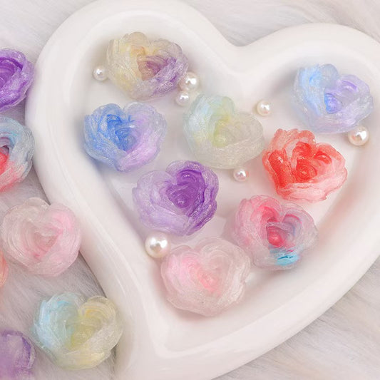 FS5349- 29*37Mm Two - Color Heart Flower Charms Double - Color Cabbage - Shaped Heart Flower Patches